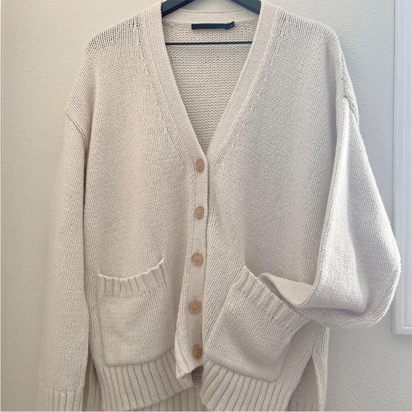 Jenni Kayne Cody Button Up Knit LARGE Cardigan Sweater Ivory Cream Long Sleeve - Picture 2 of 12